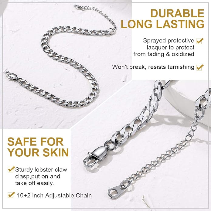 GoldChic Adjustbale Link Chain Anklet for Women Summer Jewelry, 316L Stainless Steel Figaro/Wheat/Twist Rope/Cuban Foot Bracelet-Waterproof, Resizable 9"-12" (Gift Box Included)