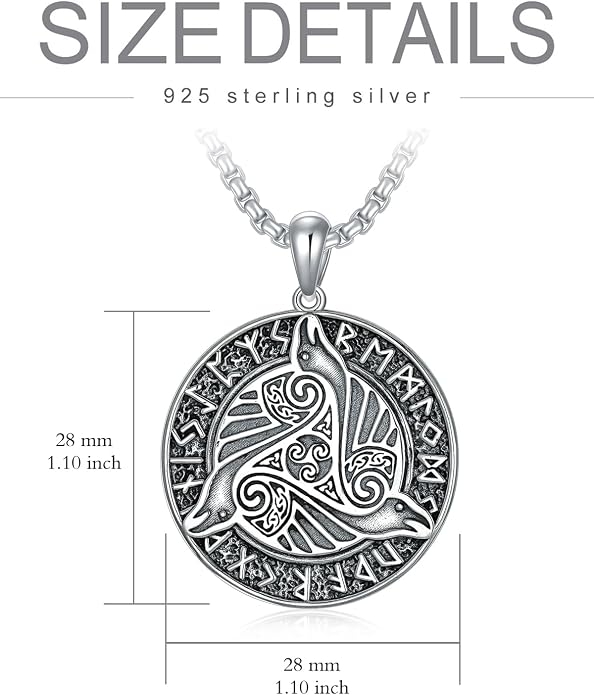 Viking Necklace for Men 925 Sterling Silver Viking Wolf/Thors Hammer/Vegvisir/Tree of Life/Compass Pendant Norse Necklace Amulet Talisman Christmas Gifts for Him Her
