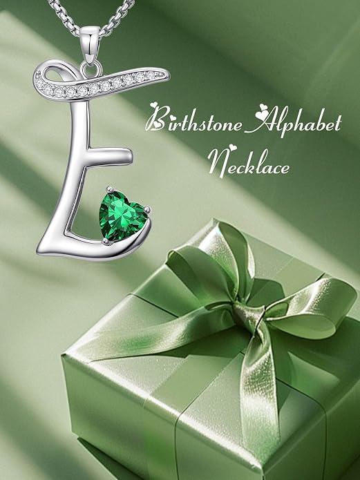 Birthday Gifts for Women Alphabet A to Z Initial Birthstone Pendant Necklaces for Women - 18k White Gold Plated Personalized Name Jewelry Anniversary Graduation Gifts for Wife Her Daughter Girlfriend(with Gift Box)