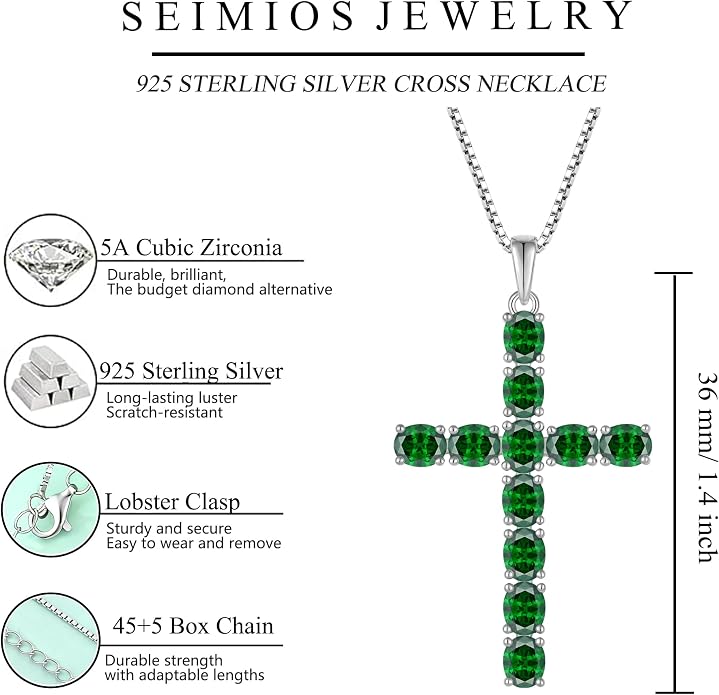 925 Sterling Silver Cross Necklace for Women Men Christian Jesus Faith Birthstone Cross Crucifix Pendant Necklaces