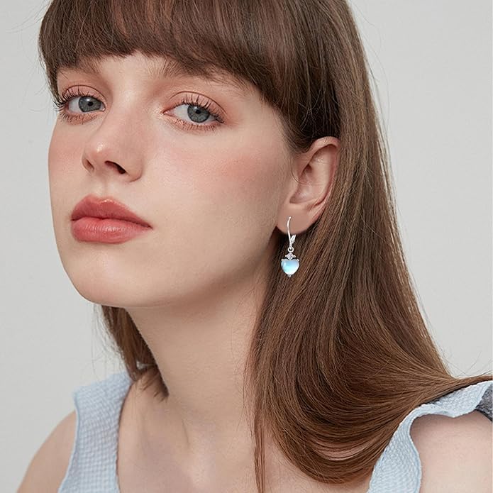 Teardrop Leverback Drop Dangly Earrings, 925 Sterling Silver with Opal/Moonstone Hypoallegenic for Sensitive Ears Jewelry Gift for Women Girlfriend with Gift Box