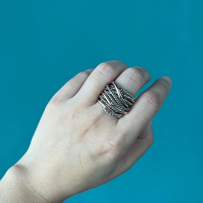 Mytys Wide Band Rings Twisted Rope Ring Two-Tone Mixed Metal Braided Statement Rings Fashion Jewelry for Women