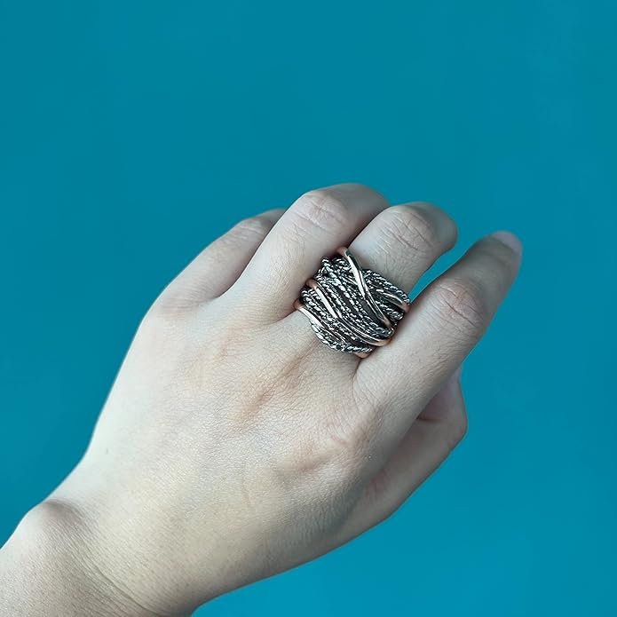 Mytys Wide Band Rings Twisted Rope Ring Two-Tone Mixed Metal Braided Statement Rings Fashion Jewelry for Women