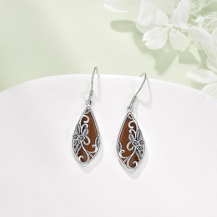 Silver Earrings for Women Sterling Silver Filigree Earrings Teardrop Dangle Drop Filigree Bohemia Jewelry Gift for Women Mother Mom
