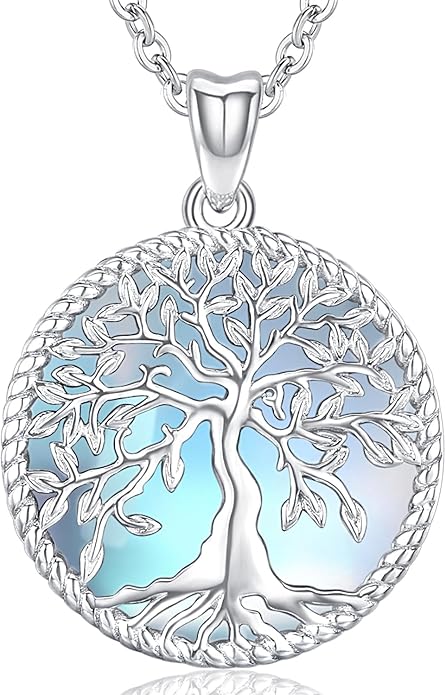 Aniu Tree of Life Necklace for Women, 925 Sterling Silver Mother of Pearl Family Palm Tree Charm Pendant Jewelry for Birthday Christmas Gift