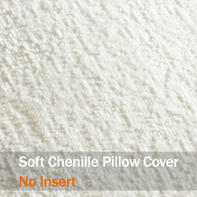 DEZENE Pack of 2 Cream White Decorative Throw Pillow Covers 16x16 Cozy Soft Chenille Accent Vintage Square Couch Pillow Covers for Home Decor Bed Sofa Living Room