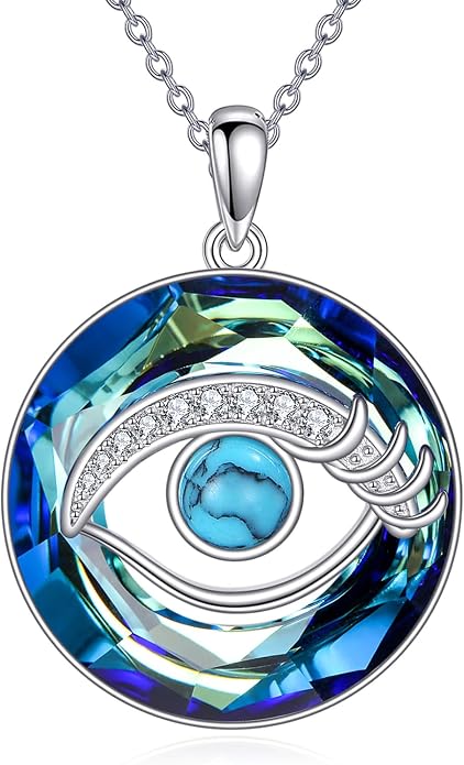 TOUPOP Evil Eye Necklace 925 Sterling Silver Tree of Life/Turquoise Evil Eye Crystal Pendant Necklace Protection Jewelry Amulet Christmas Gifts for Women Her
