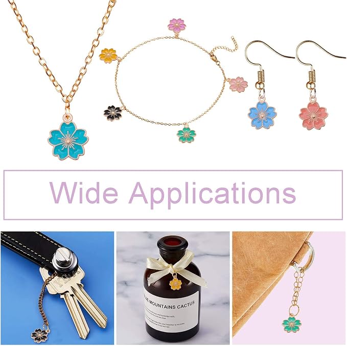 DanLingJewelry 100pcs Random Color Enamel Flower Charms Pendant Cherry Blossoms Charms for Women Girls Necklace Earring DIY Jewelry Accessories