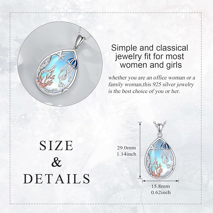 KQF Dragonfly/Butterlfy/Cat/Jellyfish/Bunny/Axolotl/Bee/Mermaid/Hummingbird/Elephant Necklace for Women Sterling Silver Moonstone Pendant Necklace Dragonfly Jewelry Gifts for Women