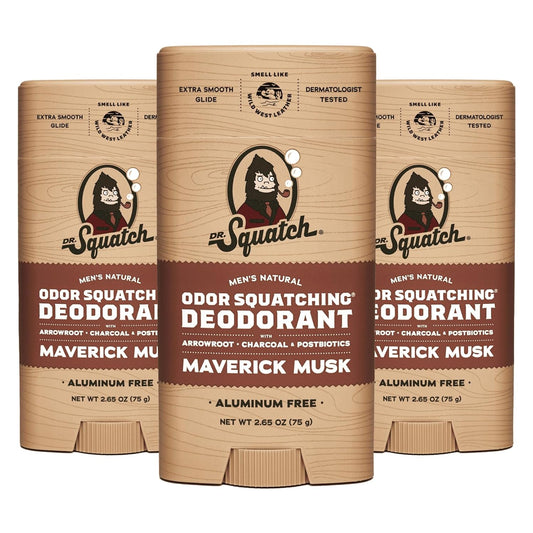 Dr. Squatch Natural Deodorant for Men - Odor-Squatching Aluminum Free - Maverick Musk (2.65 oz, 3-Pack)