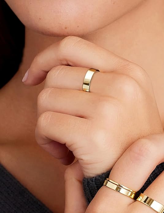 NOKMIT 1mm 3mm 5mm 14K Gold Filled Rings Set for Women Girls Dainty Cute Stacking Stackable Thumb Pinky Bands Non Tarnish Comfort Fit Size 5 to 10