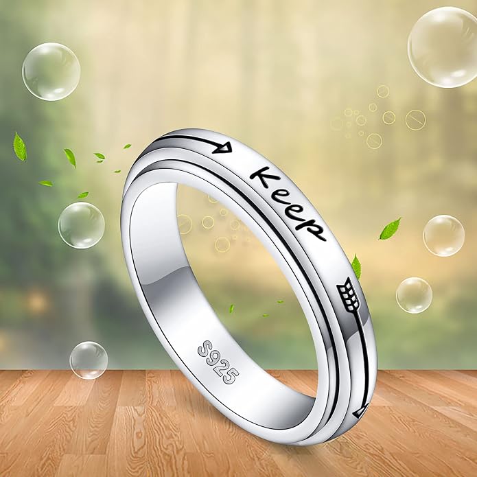 Alphm S925 Sterling Silver Spinner Fidget Anxiety Worry Relieving Boredom ADHD Autism Band Rings