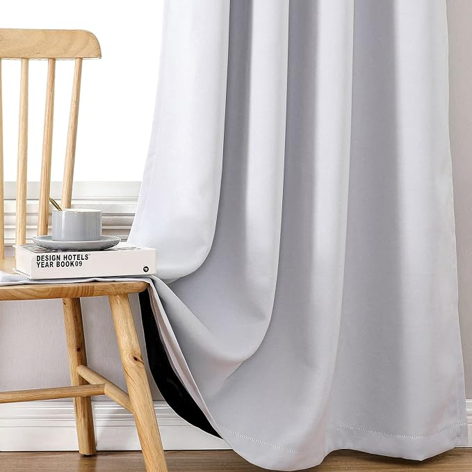 ChrisDowa 100% Blackout Curtains for Bedroom 95 Inches Long 2 Panels Set | 2 Thick Layers, Thermal Insulated, Light Blocking for Living Room, Grommet, Long Window Drapes, Greyish White, 52 x 95 Inch