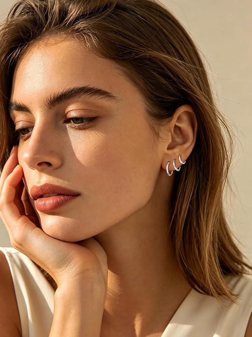 FaithHeart 925 Sterling Silver Huggie Hoop Earrings, Silver Small Hoop Earring for Women, 14K Gold/Black/Rose Gold Hypoallergenic Cartilage Earrings for Women 6/8/10/12/14/16/18/20mm