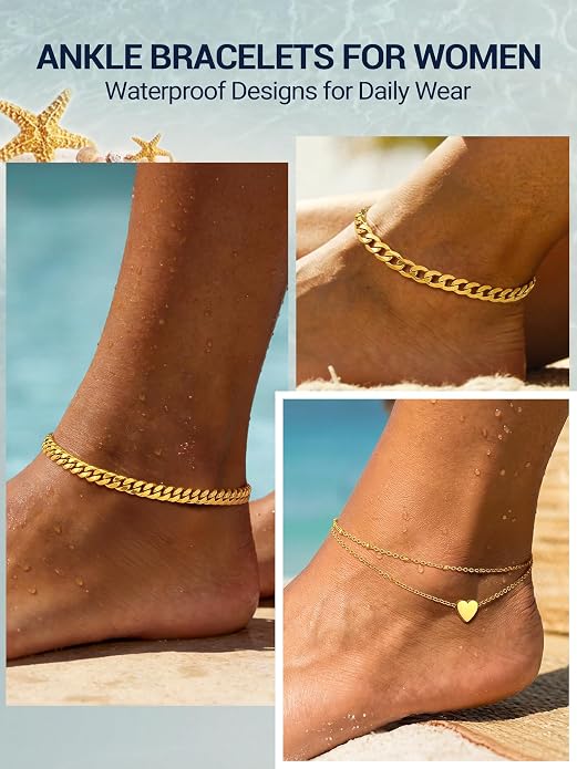 PROSTEEL Gold/Silver Anklets for Women Waterproof, 14K Gold Plated Ankle Bracelet Non Tarnish, Jewelry Gifts Adjustable
