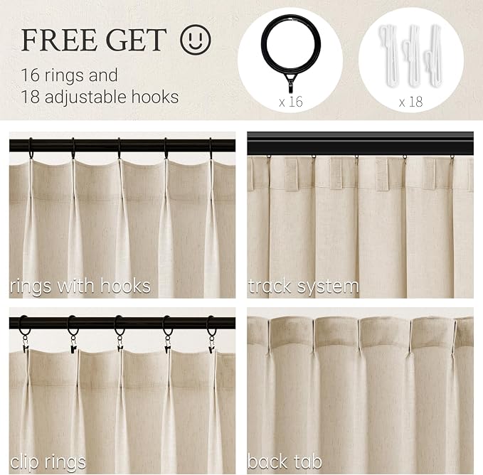 Topfinel 102 Inch Curtains 2 Panels Set,Two Packs Pinch Pleat Back Tab Linen Window Semi Sheer Privacy Thick Decorative Curtain Drapes for Living Room Bedroom,40x102 in Long,Sand Beige