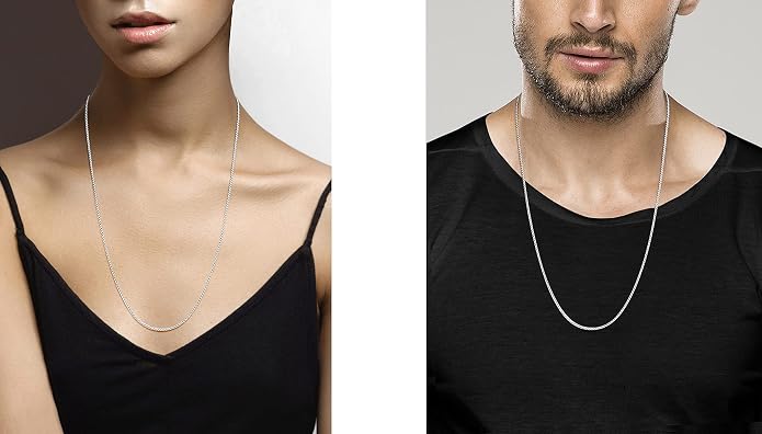 Miabella Italian Solid 925 Sterling Silver 2mm Franco Square Box Link Chain Necklace for Men Women Made in Italy