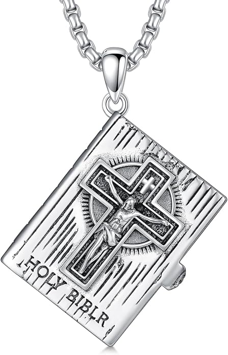 LEECCl Men's Necklaces 925 Sterling Silver Thors Hammer/Cross of Thorns/Bible/St. Michael Gothic pendant Religious Jewelry for Men Father