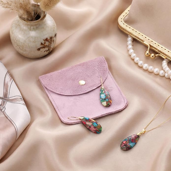 Kingdder Natural Stone Jewelry Set for Women Imperial Healing Stone Necklace Colorful Teardrop Dangle Earings Boho Jewelry