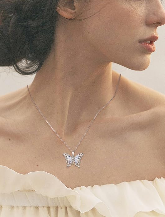 Butterfly Necklace 925 Sterling Silver Celtic Knot Pendant Teardrop Birthstone Twisted Jewelry for Women
