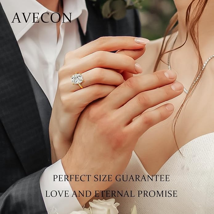 AVECON 3CT/5CT Elongated Cushion Cut Engagement Ring for Women, Promise Wedding Cubic Zirconia 14K Gold/White Gold Plated Band Size 5-9