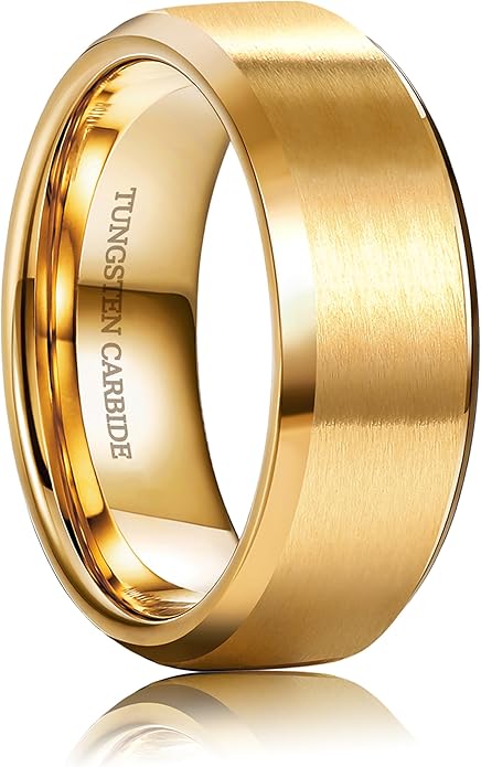 Jstyle Tungsten Mens Wedding Band 8MM Wedding Ring for Men Matte Surface - Beveled Polished Edge Anniversary Promise Rings, Men Ring Jewelry Comfort Fit Size 6-14