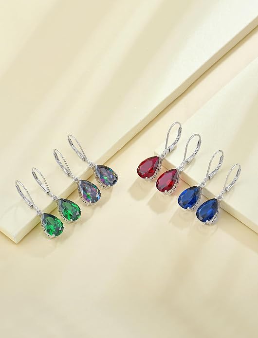 YL Solitaire Dangle Drop Earrings Teardrop Leverback Earrings Brass 8X12 MM Birthstone Jewelry for Women