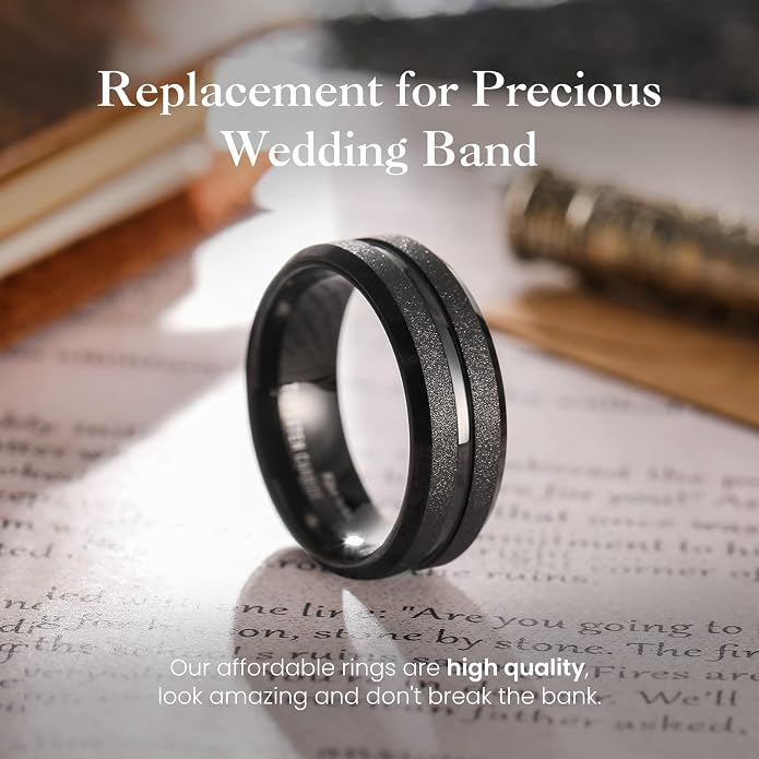 King Will Mens 8mm Rose Gold Groove/Gold Loop/Black Cross Groove Tungsten Carbide Wedding Ring Line Flat Pipe Cut Brushed Polished Comfort Fit 7-14