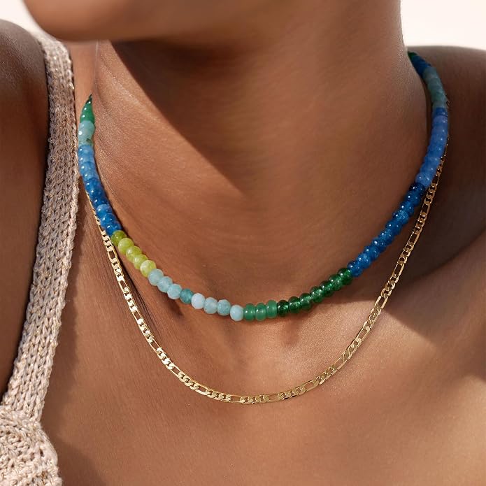 KELORIS PATH Beaded Necklace for Women, Colorful Gemstone Boho Bead Choker for Beach, Trendy Summer Natural Stone Jewelry Gifts