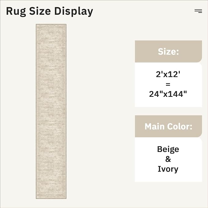 Soalmost Runner Rug 2x12 Washable Non-Slip Hallway Runner Rugs for Kitchen Bathroom Laundry Room Beige Vintage Floor Carpet Runners for Hallways Entryway