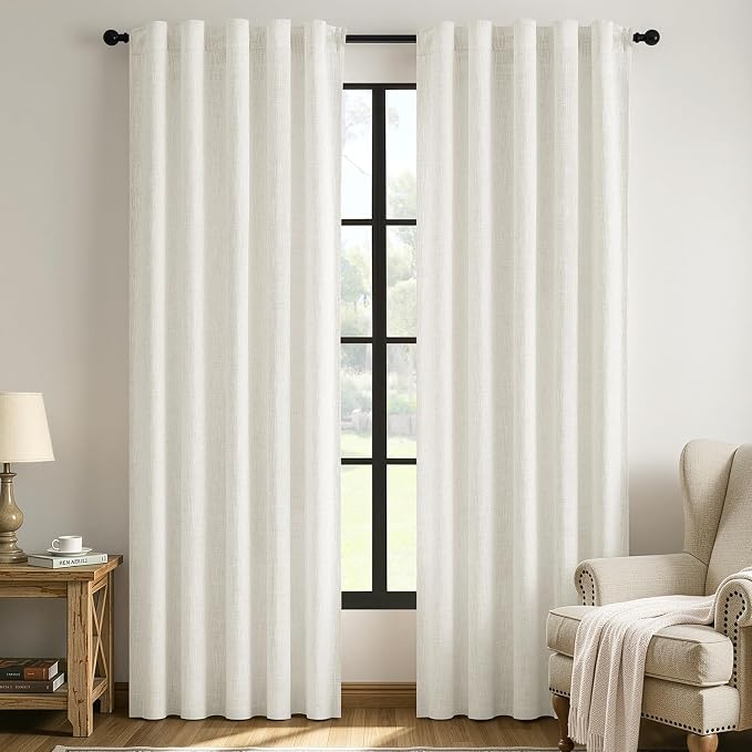 MIULEE Thick Linen Curtains, 42Wx84L, Neutral Ivory Semi Sheer | Light Filtering Window Privacy Drapes with Rod Pocket for Farmhouse/Living Room/Bedroom, Set of 2