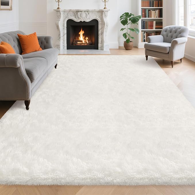 8x10 Area Rug for Living Room, Soft White Fluffy Rug for Bedroom Large Shaggy Carpet Fuzzy Modern Floor Decor Aesthetic, Nursery Playroom Plush Non-Slip Thick Rugs for Kids Girls Boys