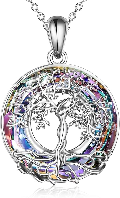 ONEFINITY Tree of Life Necklace for Women Sterling Silver Abalone Shell Crystal Tree of Life Pendant Necklace Family Tree Jewelry for Mom Daughter Sister Girls Christmas Gifts