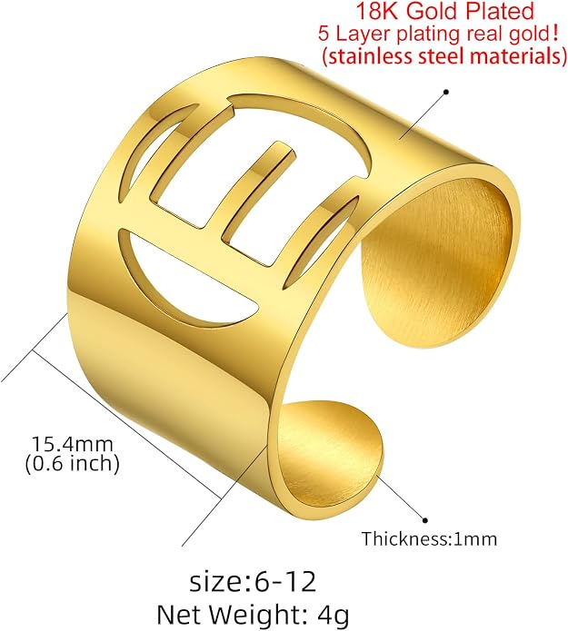 KeyStyle Bold Initial Letter Rings Adjustable, GoldChic Jewelry Women Gold Statement Ring Personalized Engraved Women’s Open Signet Ring for Party (Gold, White Gold, Black)