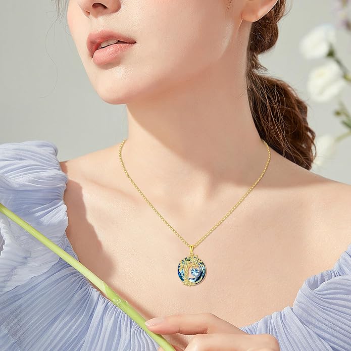 POPLYKE Mothers Day Gifts for Mom Her Wife Tree of Life Necklace 925 Sterling Silver Birthstone Pendant with Crystal Anniversary Birthday Wedding Jewelry for Women