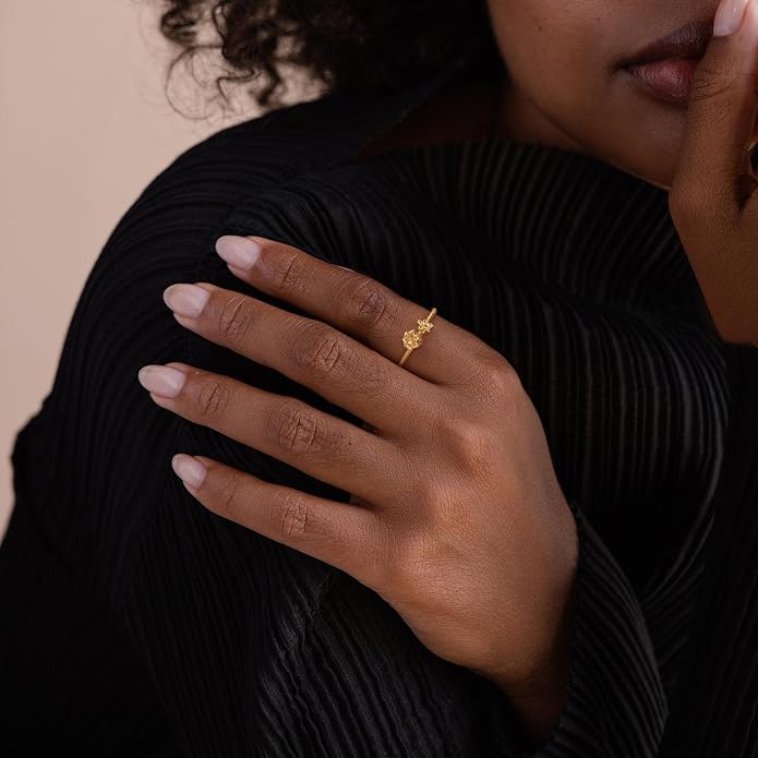 Birth Flower Ring for Women 14K Gold Plated Floral Minimalist Stackable Finger Jewelry Birthday Gifts