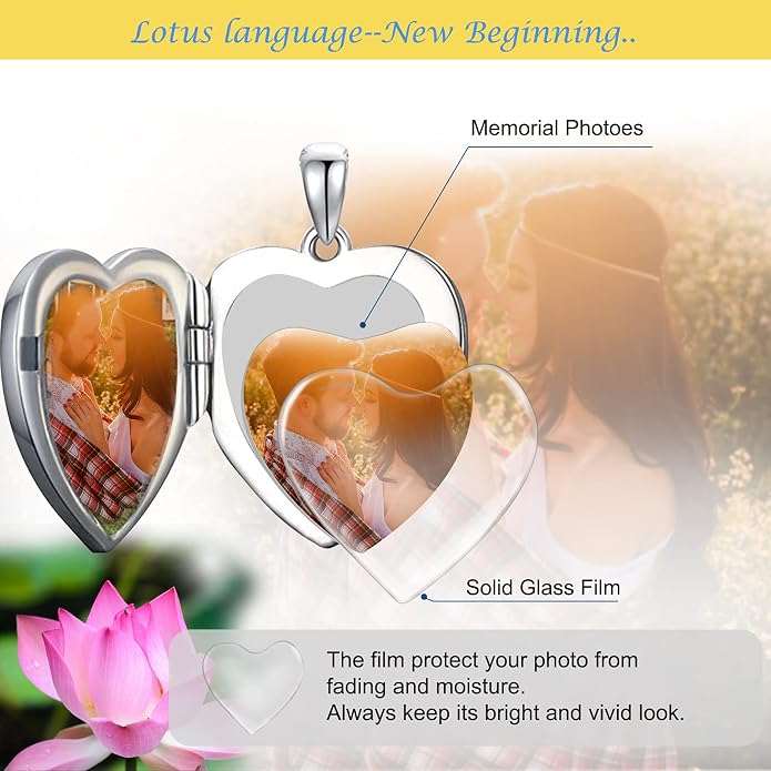SOULMEET Personalized Silver Locket Necklace That Holds Pictures Photo Keep Someone Near to You, Memorial Custom Lockets Necklaces Letters Engraving for His Her