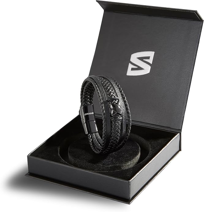 SERASAR Premium Leather Bracelet Men | Stainless Steel Magnetic Clasp | Three Colors | Jewelry Box Included