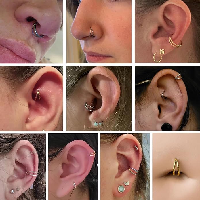 316L Surgical Steel Septum Clicker Ring Nose Ring Hoop Sleeper Hoop Earring Helix Rook Conch Cartilage Daith Tragus Earrings Lobe Nose Piercing Jewelry for Women