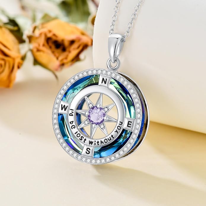 TOUPOP Necklace Gifts for Wife Compass Jewelry Women Anniversary Girlfriend Birthday Gift for Her Valentines I'd be Lost without You Sterling Silver Birthstone Necklaces