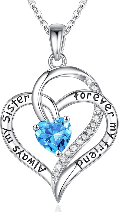 Iefil Gifts for Sister - 925 Sterling Silver Birthstone Necklace Sisters Jewelry