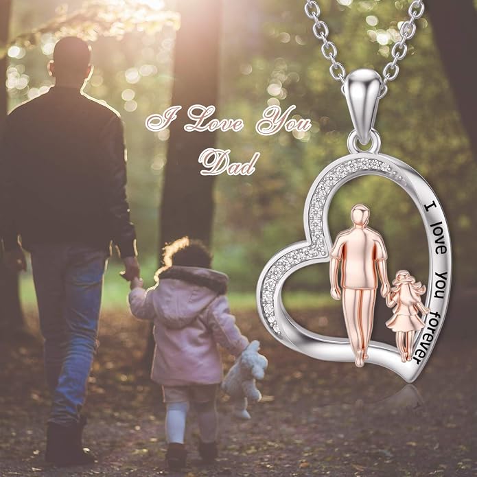 PROESS S925 Sterling Silver Daughter Heart Pendant Necklace from Dad Mom I Love You Forever Jewelry