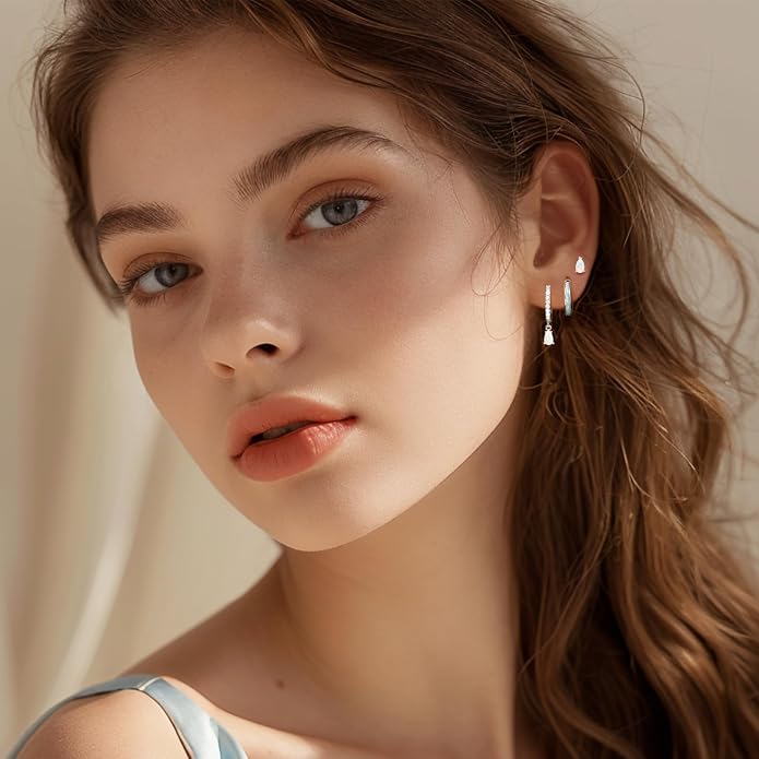 Opal Earrings Set for Women, Birthday Gift for Her, Sterling Silver | 14K Gold Plated, Hypoallergenic S925 Opal Hoop Stud Earrings for Women with Sensitive Ears, Dainty earring Stacks—Trendy Opals Jewelry 2026