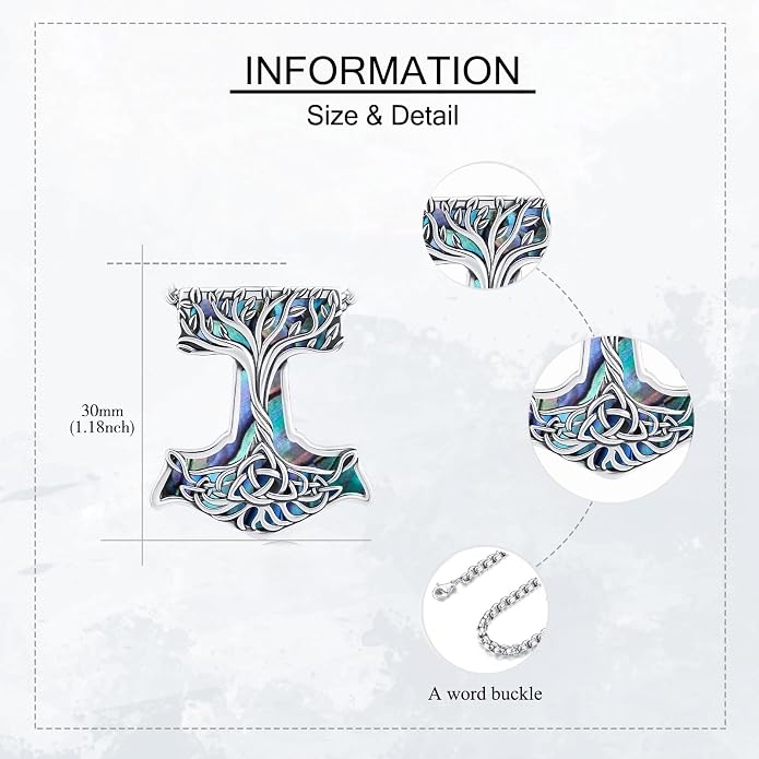 Mjolnir Hammer Necklace Sterling Silver Thor Hammer Pendant Necklace Nordic Viking Jewelry Gifts for Women