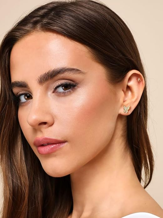 FindChic Hypoallergenic Sterling Silver Small Bar/Heart/Dot/Triangle/Butterfly/Lightning Studs Earrings Minimalist Geometric Jewelry Valentine Gifts for Women Men Girls, with Gift Box