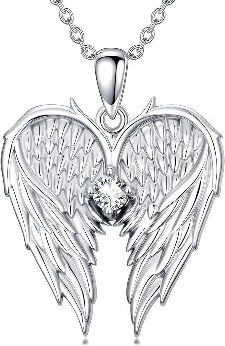 Dorunmo Guardian Angel Wing Pendant Birthstone Heart Necklace Birthday Jewelry Gifts for Women Mom Wife Daughter