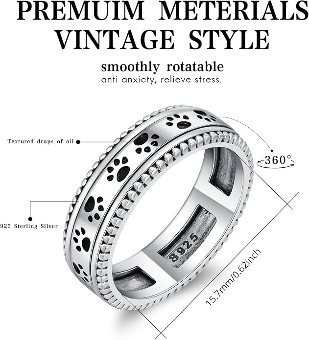 PARAFO Anxiety Fidget Rings Men Women 925 Sterling Silver Fidget Rings Relieve Stress Gift Jewelry Gifts for Men Women