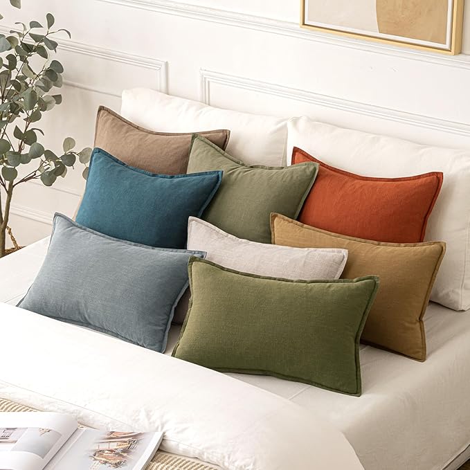 MIULEE Decorative Linen Euro Sham Pillow Covers 26x26 Burnt Orange | Boho Farmhouse Fall Autumn Couch Throw Pillows for Bed, Pack of 2 Accent Modern Pillowcases, Sofa Livingroom Home Decor