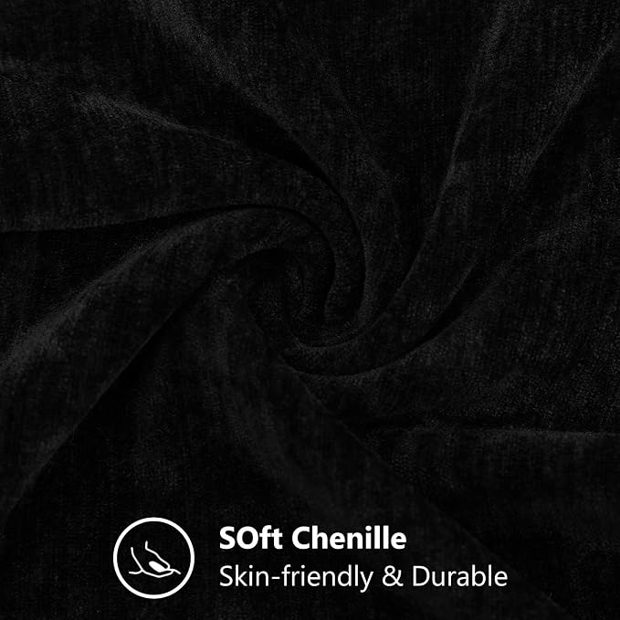decorUhome Soft Chenille Black Throw Pillow Covers 22X22 Set of 2 | Decorative Fall Couch Pillow Covers Solid Dyed Accent Modern Euro Sham Farmhouse Neutral Square Pillow Cases for Sofa