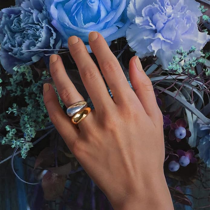 ESMATOO Chunky Dome Rings - Thick Golden Rings (Size 5-9)